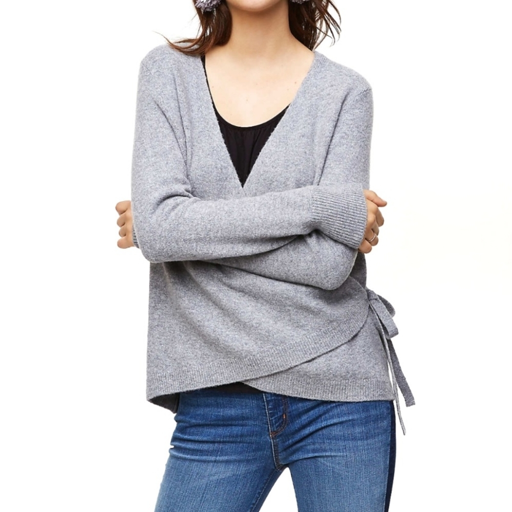 LOFT Gray Ballet Wrap Cozy Open Sweater Cardigan